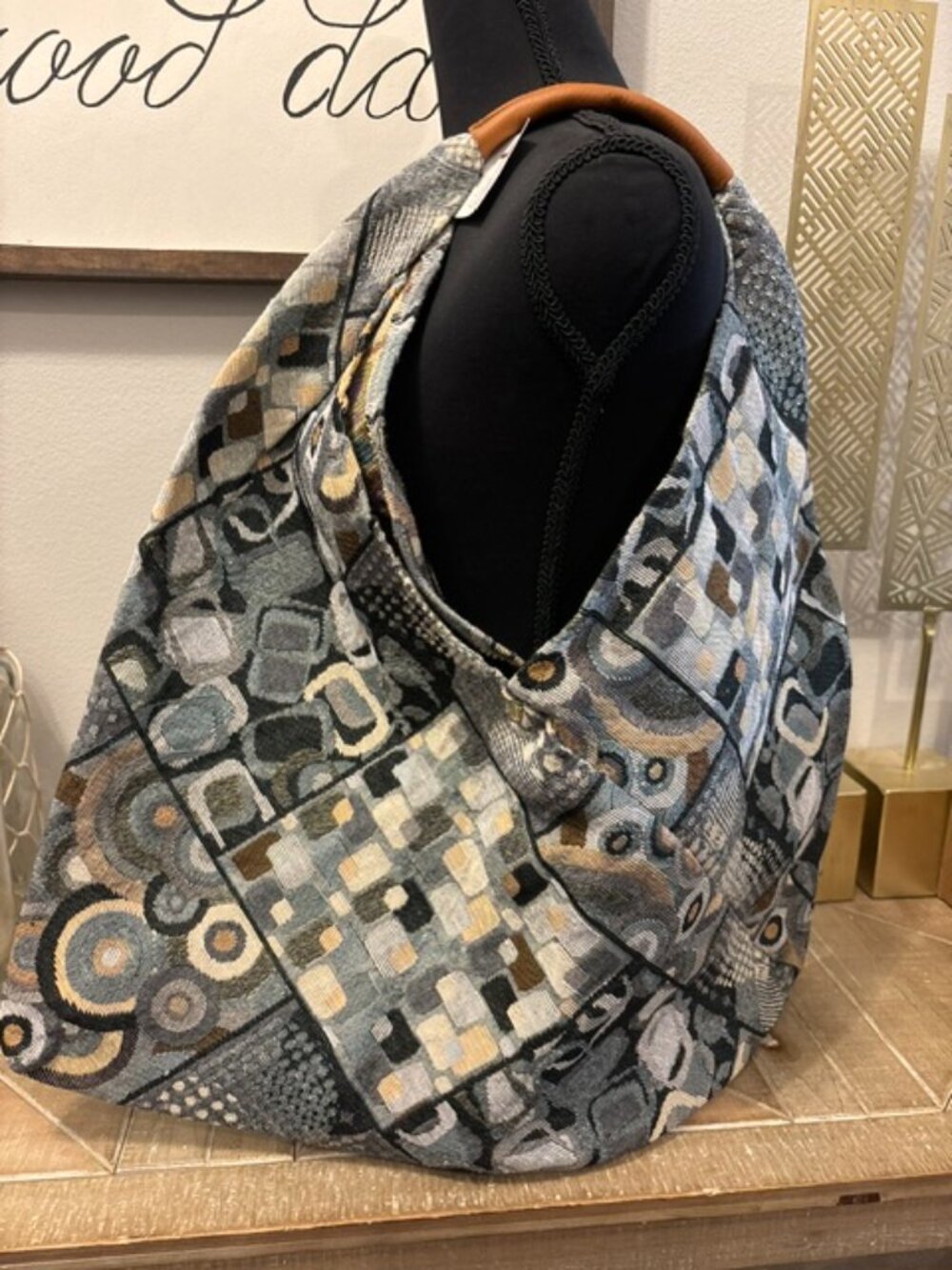 NEW Jijou Capri Giselle Oversized Hobo Bag Grey Combo Printed Canvas Tote